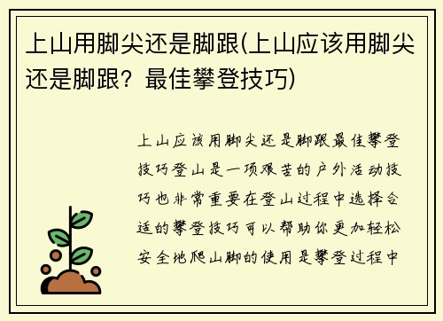 上山用脚尖还是脚跟(上山应该用脚尖还是脚跟？最佳攀登技巧)